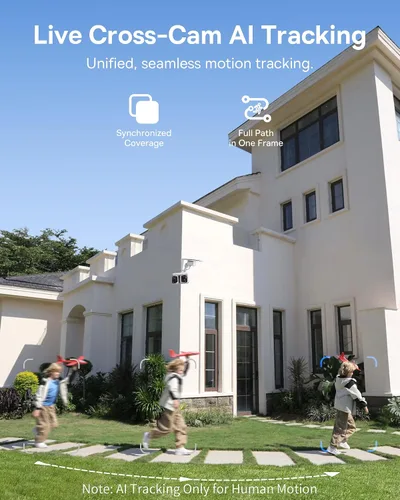 Miniatura 3 de Baseus X1 Pro Cámara de seguridad solar de doble seguimiento inalámbrica para exteriores, soporta hasta 512 GB, cámaras AI duales 3K, panorámica