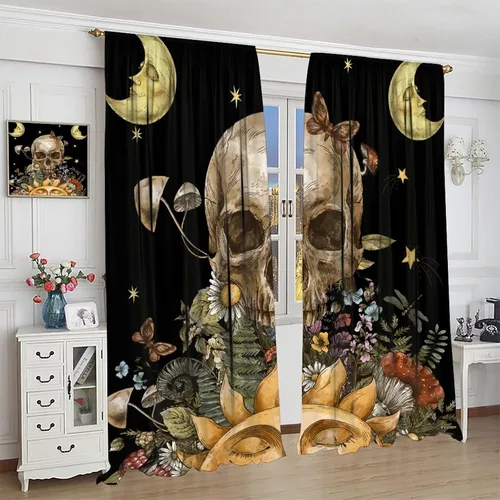 Miniatura 97 de Cortinas góticas de bosque de cuervos, para Halloween, espeluznante, negro, cuervo negro, alas oscuras, suspenso, bolsillo para barra, cortinas