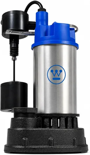 Westinghouse Bomba sumergible de sumidero 1/2 HP – Bomba de sumidero de sótano de hierro fundido resistente y acero inoxidable con interruptor de