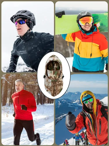 Miniatura 21 de Pasamontañas de camuflaje de caza, 3 piezas, capucha de sherpa, resistente al viento, para clima frío, deportes al aire libre de invierno