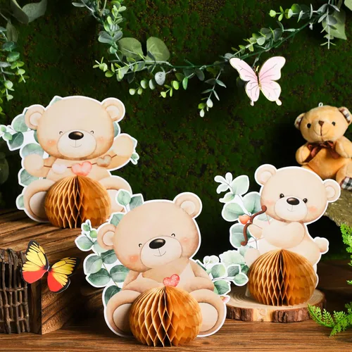 Miniatura 4 de Hiboom 8 piezas de centro de mesa de oso para baby shower, suministros de fiesta de oso para baby shower, decoración de fiesta de bebé, centros
