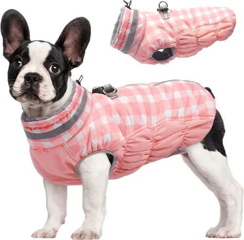 Miniatura 11 de FUAMEY - Chaqueta de invierno para perro, chaleco acolchado con arnés, ropa cálida para mascotas, abrigo con cremallera, impermeable, para perros