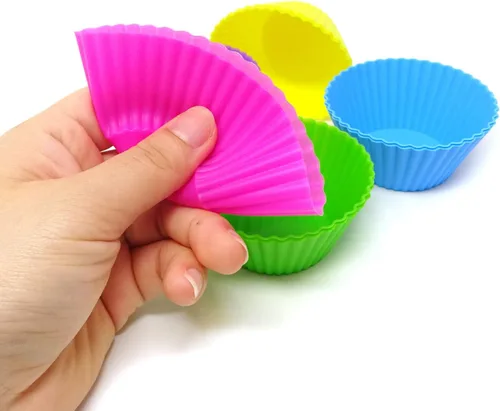 Miniatura 4 de Honbay - Juego de 12 tazas reutilizables de silicona para hornear, tazas antiadherentes para muffins, moldes para cupcakes para hacer magdalenas