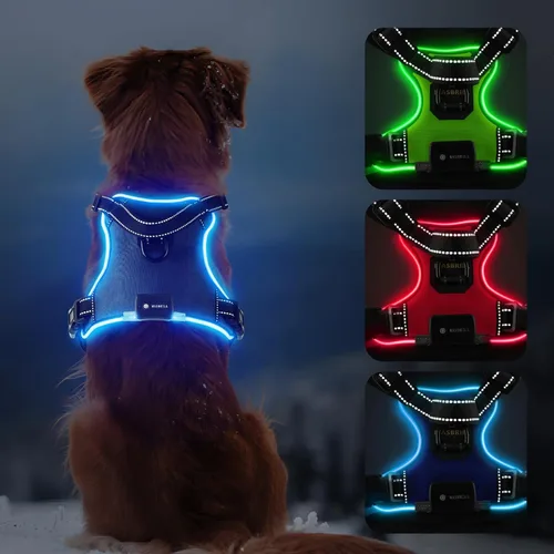 Miniatura 8 de MASBRILL Arnés para perro con luz LED - Arnés LED para perro sin tirones, recargable, ajustable, chaleco arnés iluminado para perros pequeños