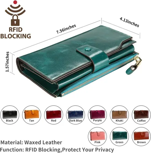 Miniatura 37 de Itslife - Cartera de piel sintética encerada para mujer con bloqueo de identificación de radio frecuencia (RFID), de gran capacidad, encerada