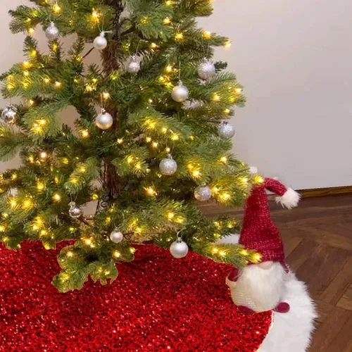 Miniatura 7 de Falda de árbol de Navidad de 48 pulgadas, lentejuelas doradas brillantes y relucientes con piel sintética, alfombra de árbol de felpa para árbol