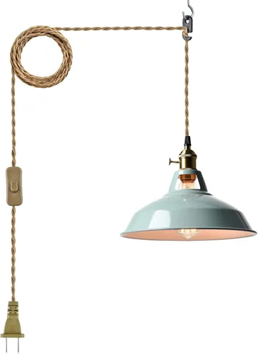 Miniatura 13 de YUBOLE Lámpara colgante nórdica con enchufe, lámpara colgante de metal para granero, lámpara colgante para cocina, dormitorio, vestíbulo, amarilla