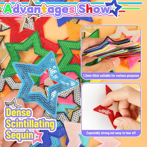 Miniatura 3 de Parches para planchar con estrellas abiertas para sombreros: funcolor 36 piezas de parches de estrellas de lentejuelas multicolor para bolsas