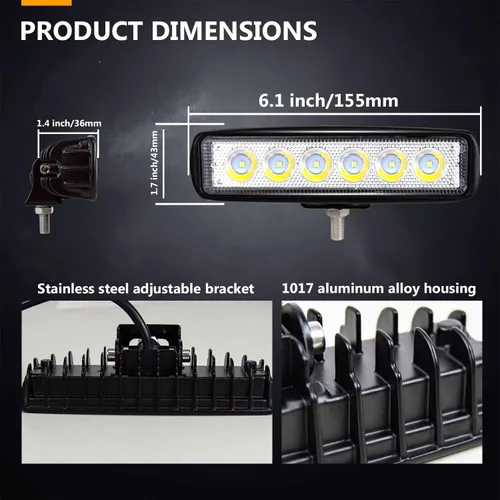 Miniatura 2 de AUXTINGS 6 pulgadas 15 cm 18 W Mini Luz de Trabajo LED Ultra Delgada, Luz de Punto LED, Luces de Conducción 12 V 24 V, Luces Antiniebla Todo Terreno