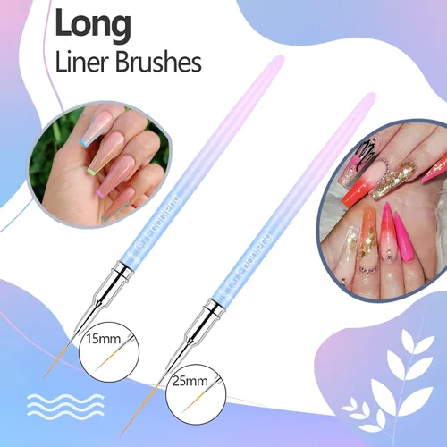 Miniatura 6 de Cepillo delineador para uñas, 6 pinceles finos para arte de uñas, cepillo profesional para detalles de uñas para esmalte de gel, tamaños