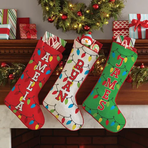 Miniatura 3 de Let's Make Memories Calcetín de Navidad Personalizado - Personalizado con Tu Nombre - Colores Tradicionales de Fiestas - Calcetines para la Familia