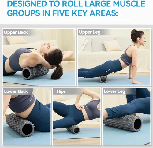 Miniatura 5 de Rodillo de espuma – Masajeador de tejido profundo de 15 pulgadas para masaje muscular, liberación de puntos gatillo miofascial, ejercicio, yoga, Gris