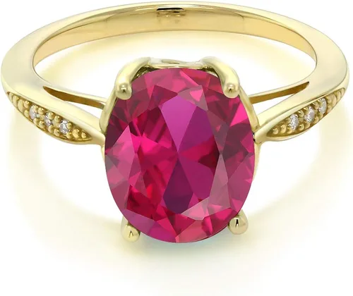 Miniatura 2 de Gem Stone King Anillo de compromiso de oro amarillo de 14 quilates con rubí y diamantes creados para mujer