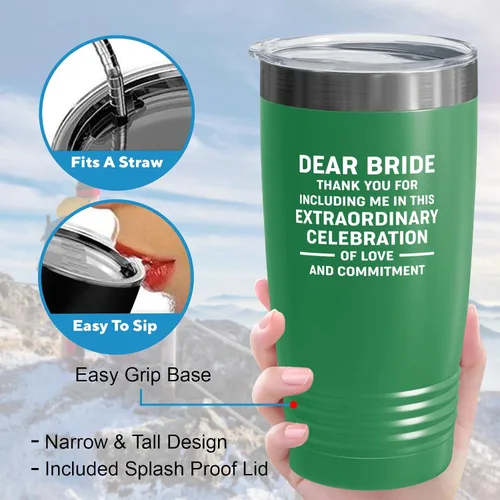 Miniatura 4 de Bride Gift from Officiant Tumbler 20oz Green -Celebration - Bridal Shower Bride To Be Bachelorette Party Newlywed Wedding Officiant Brother