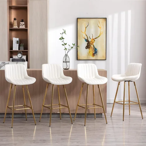 Miniatura 7 de CIMOO Juego de 2 taburetes giratorios de bar de terciopelo con patas doradas, sillas de bar de 30 pulgadas con respaldo, taburetes de bar beige