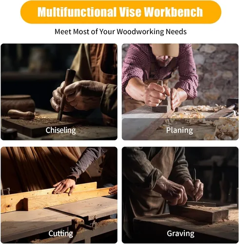 Miniatura 8 de Tornillo de banco para carpintería - Tornillo de madera dura para banco de trabajo con 4 perrillos de banco y 2 clips, kit de tornillos de banco