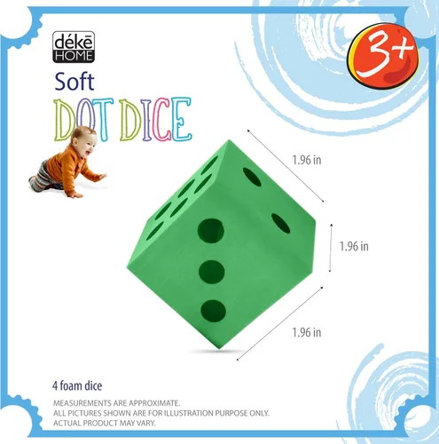 Miniatura 2 de Deke Home - Juego de dados de espuma (paquete de 4), dados grandes para el aula y la escuela en casa, color verde brillante, grande de 1.96