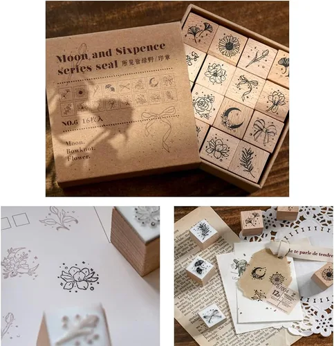 Miniatura 5 de 16 sellos de goma montados en madera, juego de sellos de goma de madera para arte y manualidades, fabricación de tarjetas, álbumes de recortes