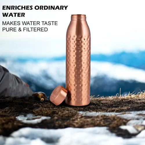 Miniatura 5 de NORMAN JR, 100% Pure Copper Water Bottle 1L - Gift Box of 6, Hammered, Ayurvedic Copper Bottle Gift Set for Women & Men. Best Present For Fathers &