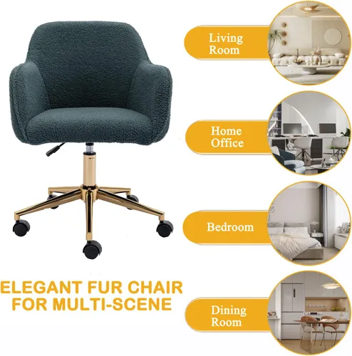 Miniatura 6 de Silla de escritorio moderna de piel sintética, silla tapizada y esponjosa para oficina en casa, silla de tocador de maquillaje para adolescentes