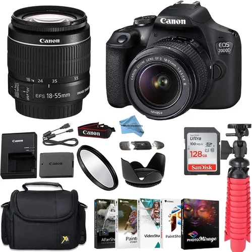 Paquete de cámara DSLR EOS Rebel 2000d con lente EF-S 0.709-2.165 in f/3.5-5.6 is II + estuche para dispositivos + tarjeta de memoria Ultra Sandisk