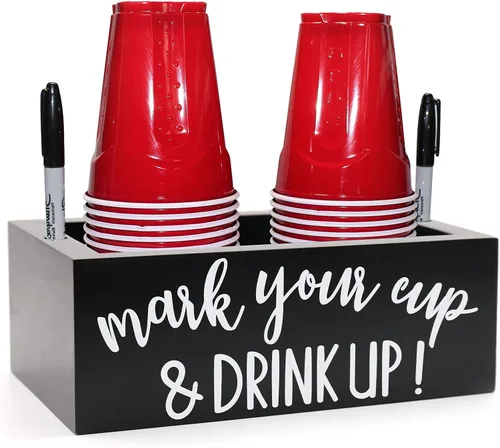 Soporte doble para tazas, dispensador de tazas de madera, organizador de tazas para marcar tu taza y beber, organizador de bar de granja, decoración
