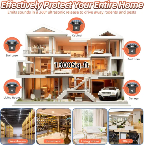 Miniatura 7 de 2026 360° Repelente ultrasónico de ratones enchufable para control de plagas en interiores para roedores ratones ratas ardillas murciélagos