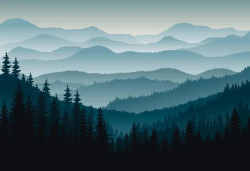 Miniatura 2 de MFWFM Papel pintado de la naturaleza, mural de pared de bosque nebuloso azul de montaña para dormitorio y sala de estar (no se pela ni se pega)