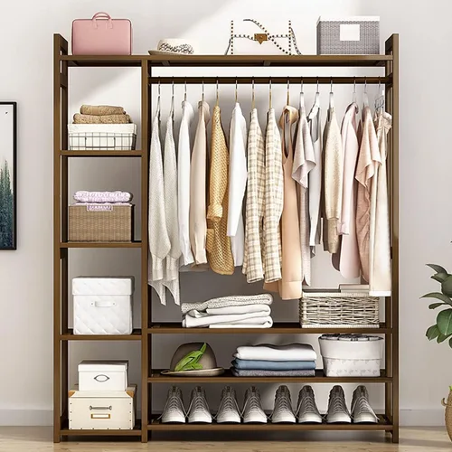 Miniatura 6 de Perchero de bambú para ropa con 3 estantes, organizador de armario, para el hogar y el dormitorio (39.4 x 11.8 x 59.1 in)