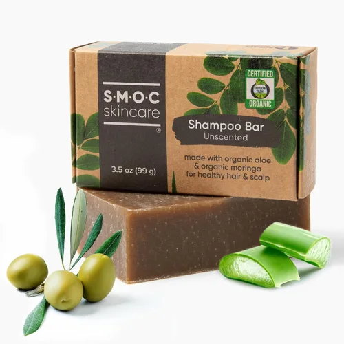 Barra de champú orgánica certificada para cabello seco a normal, romero y moringa para el crecimiento del cabello, aloe y aceite de oliva virgen