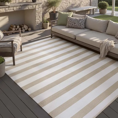 Miniatura 9 de PureCozy Alfombra de paja de plástico para exteriores, color negro, beige, grande, impermeable, para patio, 5 x 8 pulgadas, geométrica, reversible