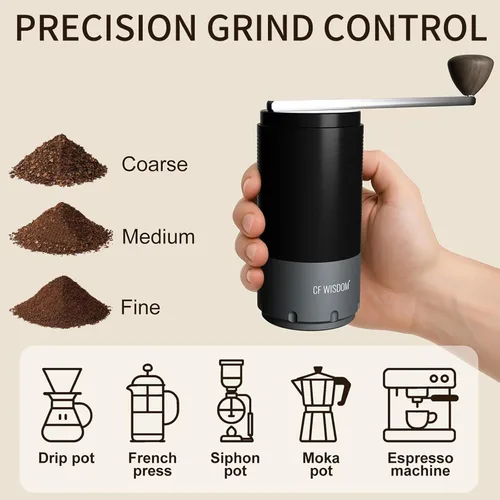 Miniatura 3 de Molinillo de café eléctrico portátil, molinillo de café con rebabas cónicas – Manual de modo dual y molinillo eléctrico manual con ajustes