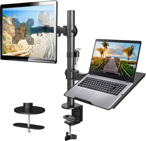 HUANUO Soporte de monitor ajustable, soporte de escritorio de un solo brazo para pantalla de 32 pulgadas y portátil de 17 pulgadas, soporte