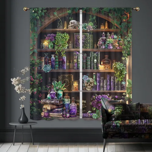 Cortinas Góticas de Calavera para Dormitorio 42 Pulgadas de Ancho x 63 Pulgadas de Alto con Bolsillo para Barra Vintage Bruja Espeluznante Retro