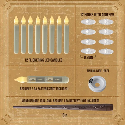 Miniatura 4 de Raycare Velas Flotantes con Varita, 12 Piezas de Velas Colgantes Mágicas Sin Llama, Vela LED Cónica con Luz Cálida Parpadeante y Control Remoto