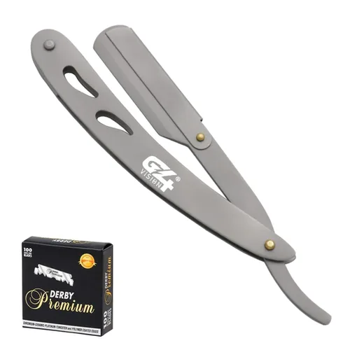 Miniatura 7 de Cuchilla de afeitar G4 de acero inoxidable con borde recto para afeitar, cuchillas reemplazables (negro)