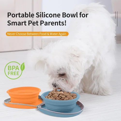 Miniatura 3 de Cuencos plegables para perros, 2 en 1, comedero de agua y alimentos portátiles para mascotas, viajes, campamento y caminar, 25 onzas (azul naranja)