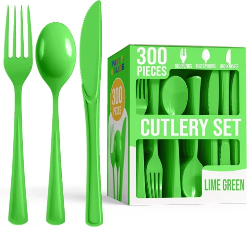 Miniatura 19 de Party Solids - Juego de cubiertos de plástico negro resistente de 300 piezas, cubiertos desechables negros resistentes, juegos de utensilios, 100