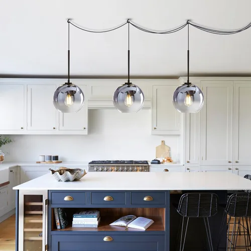 Miniatura 3 de KCO Iluminación enchufable Lámpara colgante de globo de cristal, luces colgantes para isla de cocina, color negro y plateado, lámpara colgante