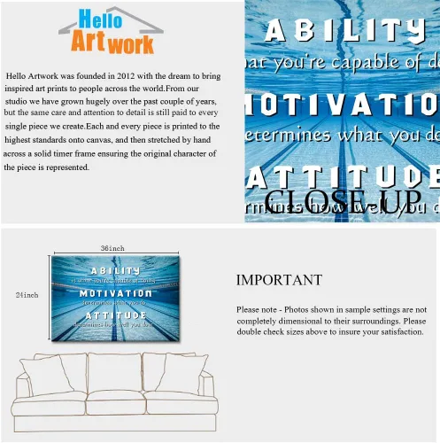 Miniatura 6 de iHAPPYWALL Cuadro grande para piscina, arte de pared, ejercicio relajante con habilidad, motivación, actitud, inspirador, gimnasio, póster impreso