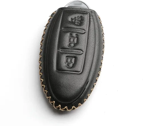 Miniatura 2 de Cuero para Nissan Versa Rogue Pathfinder 370Z Armada Juke Murano Titan Infiniti EX35 FX35 QX50 QX70 Smart 3 Botones Funda Funda Llavero Cadena Negro