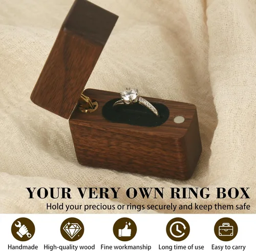 Miniatura 4 de Caja de madera para anillos de compromiso para propuesta, regalo para el día de la boda, caja de almacenamiento de anillo de regalo de compromiso