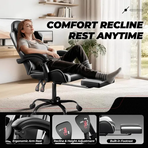 Miniatura 6 de Silla para Videojuegos Ergonómica Auto Dynasty, Silla de Oficina de Respaldo Alto con Soporte Lumbar Ajustable, Respaldo Articulado, Reposacabezas