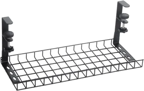 Miniatura 5 de Bandeja de organización de cables para debajo del escritorio, canal de cables ajustable de acero al carbono, instalación sin taladro, 13.78 x 7.28 x