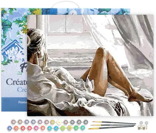 Miniatura 111 de Figured'Art - Juego de pintura por números, lienzo enrollado sin marco, para manualidades, para adultos, 16 x 20 pulgadas, jarrón de peonías