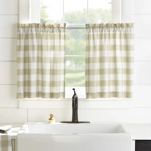 Miniatura 21 de Elrene Home Fashions Farmhouse Living Buffalo-Check Juego de cortinas de dos niveles para baño o cocina, 30" x 24" (Juego de 2 niveles), Gris/Blanco