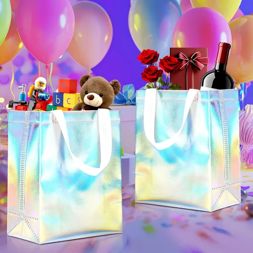 Miniatura 5 de KeerxunBag 12 piezas de bolsas de regalo reutilizables (incluye papel de seda) Bolsa de regalo con asa para cumpleaños, fiestas, días festivos