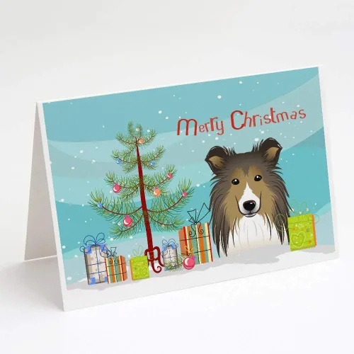 Miniatura 48 de Caroline's Treasures BB1616GCA7P - Tarjetas de felicitación y sobres de árbol de Navidad y sabueso afgano, paquete de 8 tarjetas en blanco