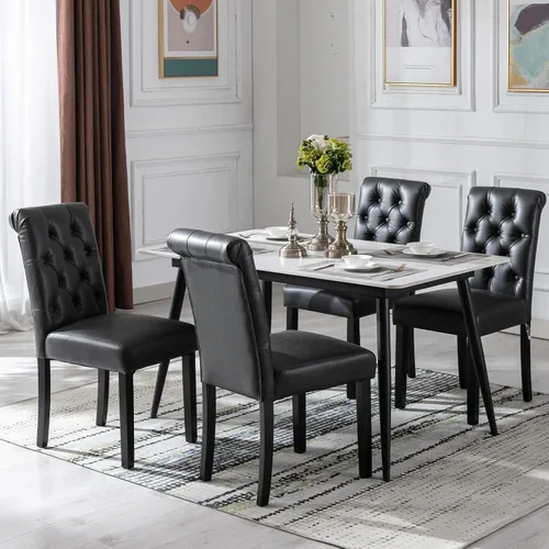 Miniatura 16 de Juego de 2 sillas de comedor tapizadas de piel sintética, sillas Parsons con respaldo alto, sillas laterales sin brazos para cocina y comedor