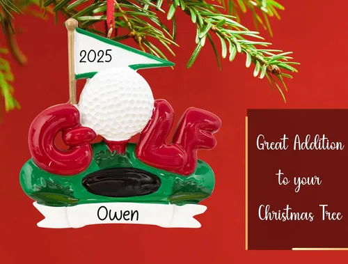 Miniatura 5 de Adorno de Navidad personalizado de golf 2026 18 hoyo, agujero en uno con bola y decoración de bandera para árbol de Navidad Regalo de recuerdo